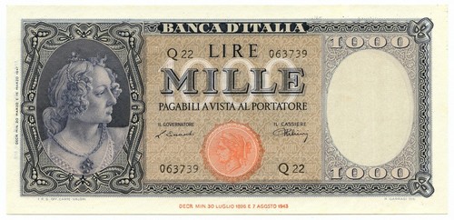 1000 lire italia ornata - lire, di